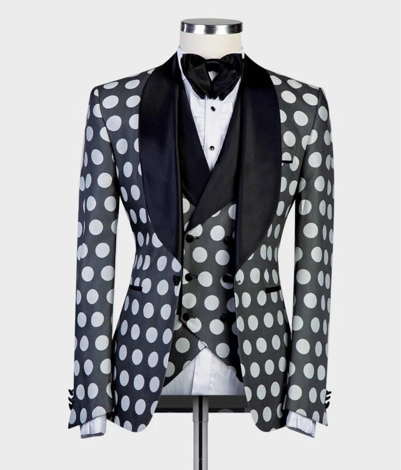 Бизнес в горошек мужские костюмы однобортный свадьбы выпускного вечера жениха смокинги Slim Fit - Изображение 3 из 4