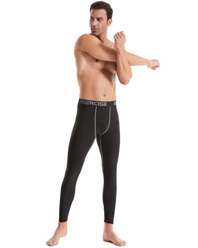 Men’s Thermal Compression Fleece Lined Pants Athletic Leggings Baselayer Cold - Picture 3 of 6