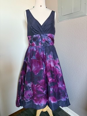lela rose purple dress Floral Printed Cotton Tiered Gown Lavender/Sunflower / 00 / PF269637