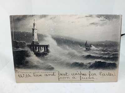 The Harbour Lighthouse Light Folkestone Kent Vintage Postkarte verschickt 1909