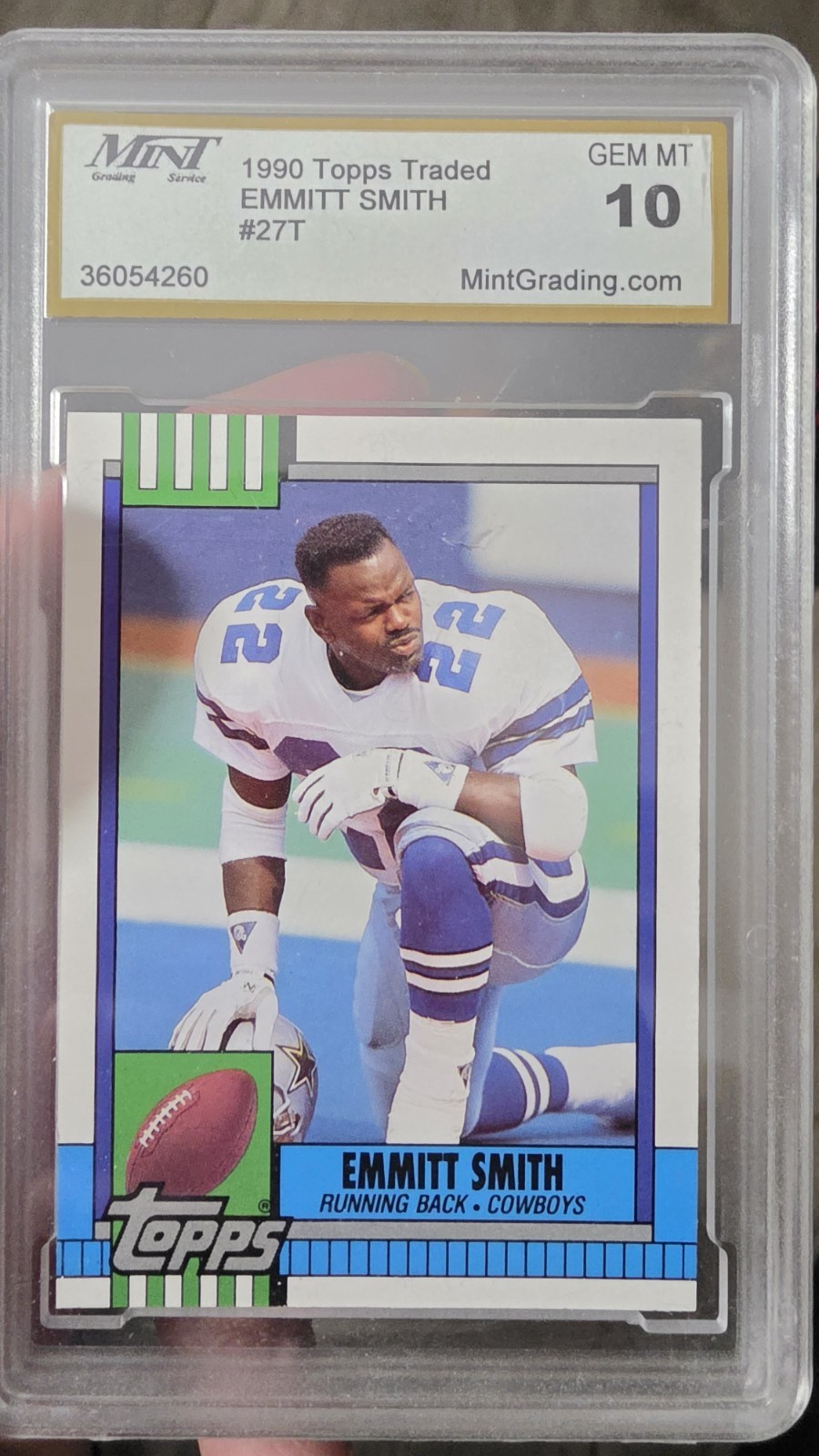 Topps 1990 Traded Emmitt Smith Rookie Dallas Cowboys #27T Mint Grading Graded