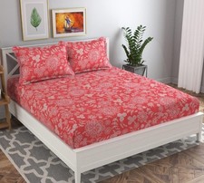 Flower Print Trendy Glace Cotton Double Bed Sheet With 2 Pillow Covers BS3