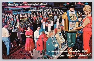 Vintage Las Vegas Mint Casino Slot Machines Chrome Postcard FS-660