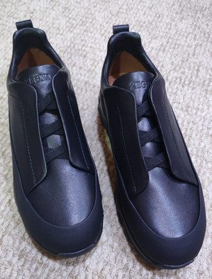 ZEGNA Black Smooth Leather Triple Stitch Monte Sneakers UK 9 US 10
