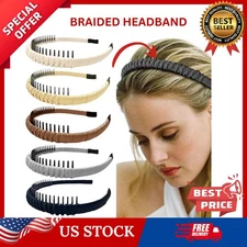 5 Pack Comb Braided Headband with Teeth for Women, Non Slip Hairband Head Bands