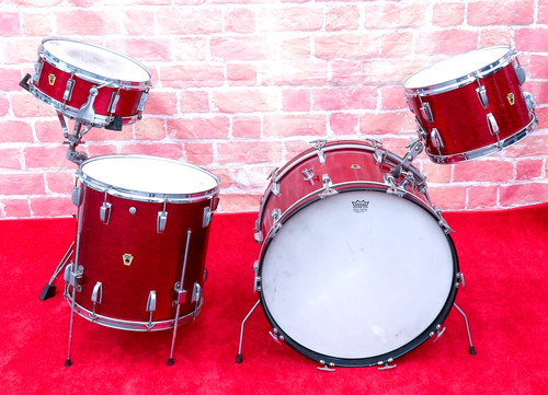 Vintage 1959 Ludwig WFL Downbeat Drum Set Red Sparkle Speed King Transitional