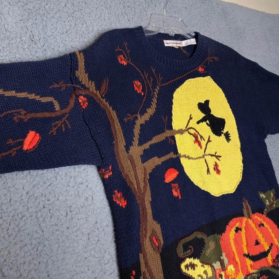 Suéter Lauren Hansen Halloween Bruja Calabaza Árbol Tejido Mediano De Colección Foto 4 de 4