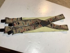 HOLD UP Elastic ClipOn Khaki Fish Pattern Suspenders 1 7/8" EUC Plain Clothing