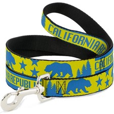 Dog Leash 6-FEET CALIFORNIA REPUBLIC/Bear/Stars Silhouette Yellow/Blue NARROW 0.