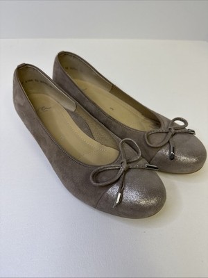 ARA Comfort Ballet Flats Taupe Suede Bow Detail Shimmer Toe Cap EU 36 US 5.5