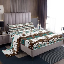 Green Southwestern Bed Sheets Set Size Cow Print Sheet Set King Green Brown
