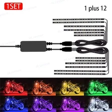 12Pcs Motorcycle RGB LED Waterproof Under Glow Lights Strip Neon Kit APP Control