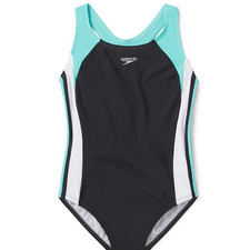 SPEEDO Girls Infinity Splice One Piece Black/Blue, Size 16, NWT