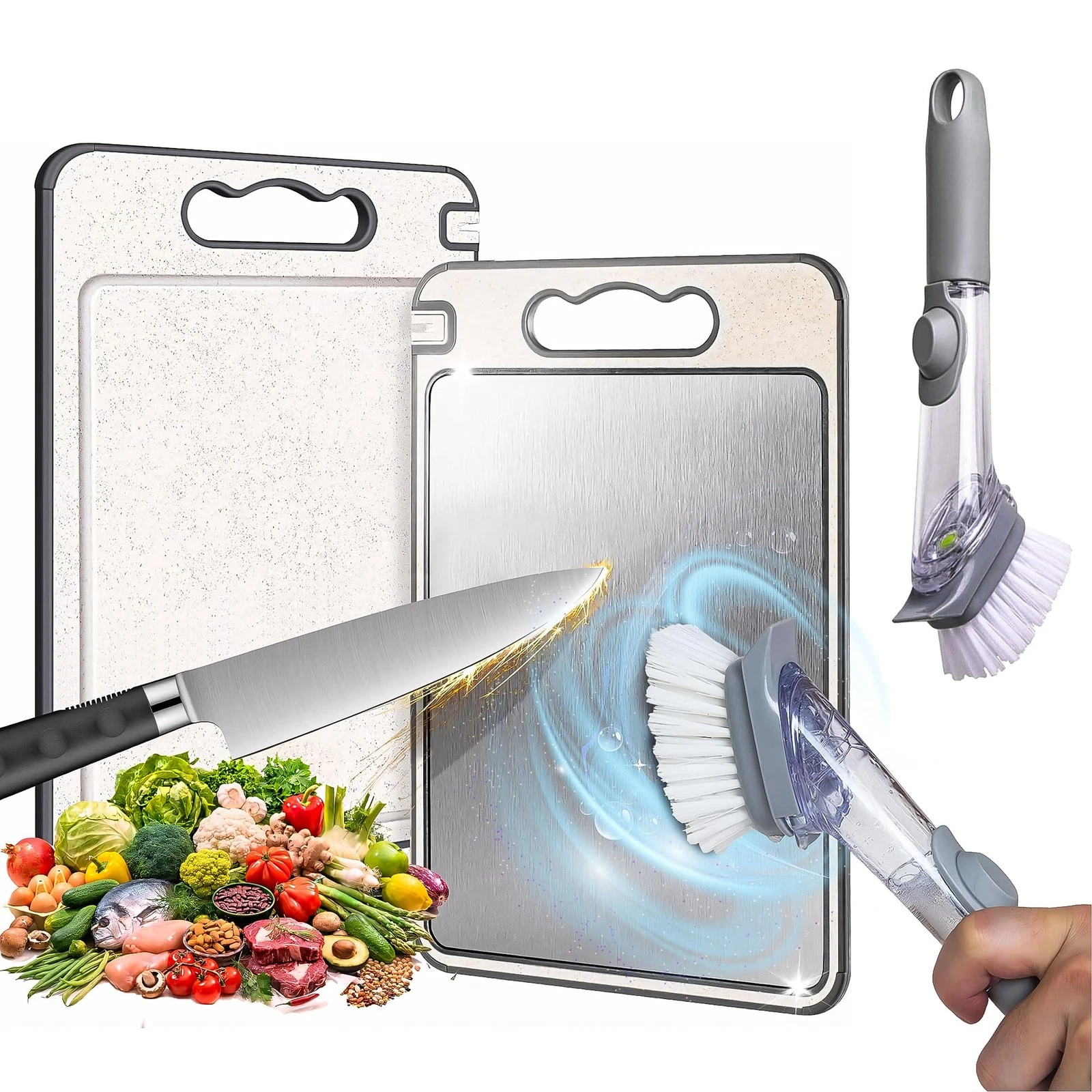 Titanium 4-in-1 Double-Sided Cutting Board 14.5" Large, Dishwasher Safe, Non-...