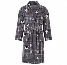 Big Dogs Plush Fleece Bath Robe Gray Plaid One Size Belted Soft Men's Robe