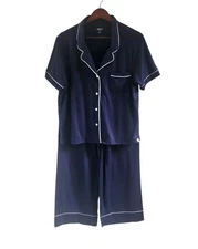 Gap Body Gapbody 2 Piece Pajama Set Navy Blue Short Sleeve Notch Collar Size M