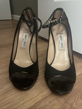 Jimmy Choo Suede Leather Studded Ankle Strap Stiletto Heels 40.5 IT Made Italy