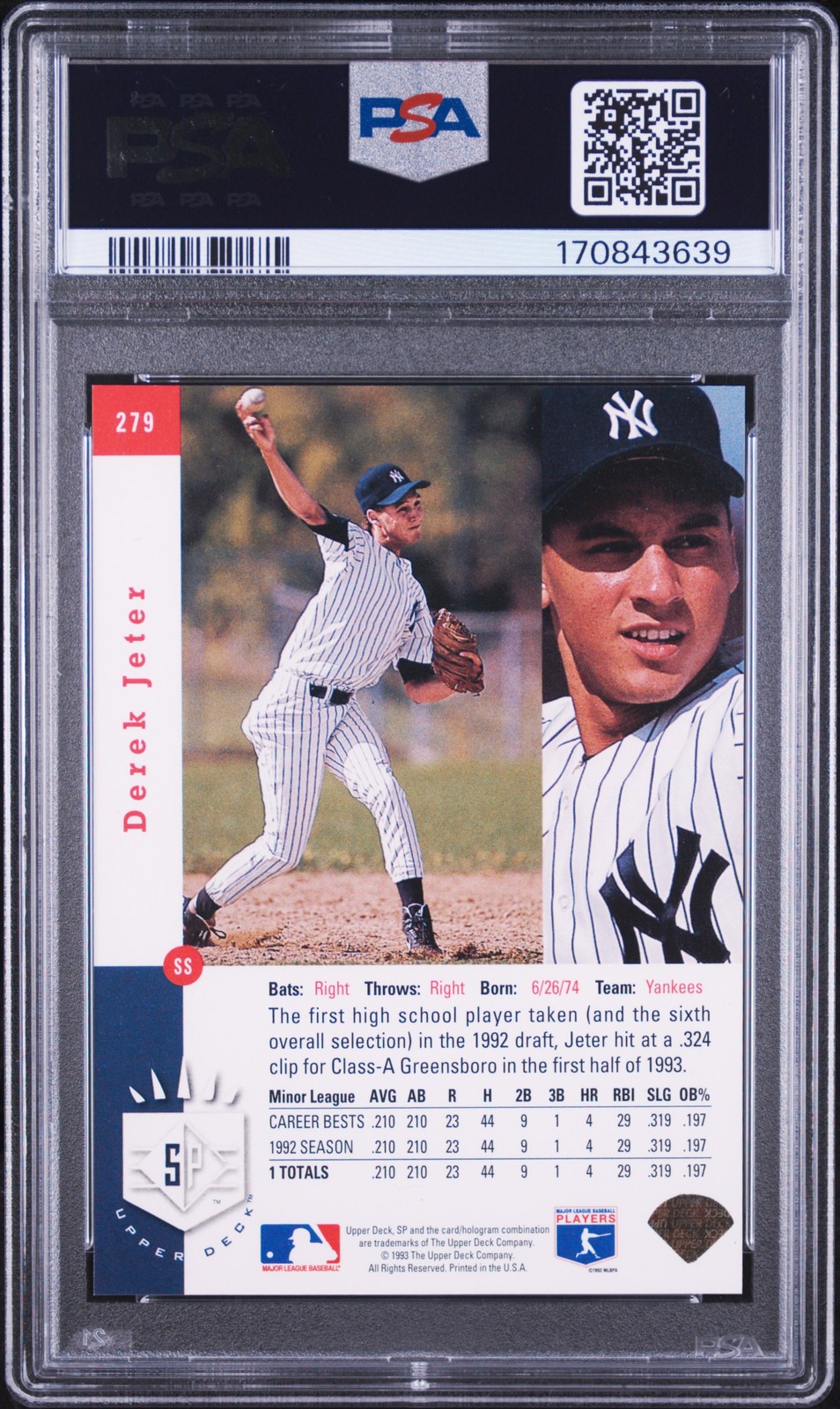 1993 SP FOIL #279 DEREK JETER ROOKIE RC PSA AUTHENTIC view 2