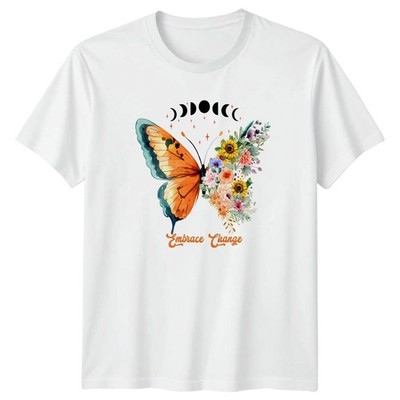 Embrace Change Damen T-Shirt Schmetterling Blumen Mondphase