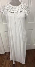 Terry Cloth Nightgown Macrame Lace Neckline Pockets Maxi Pool Dress Small Vacay