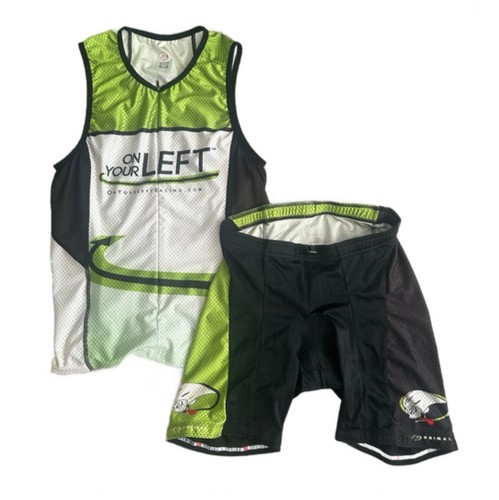 Primal Cycling Jersey and Padded Shorts Set Black Green Mens Medium Back Pockets
