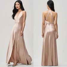 Jenny Yoo Corinne Satin Crepe Dress Halter Maxi Bridesmaid Wedding Petal 4