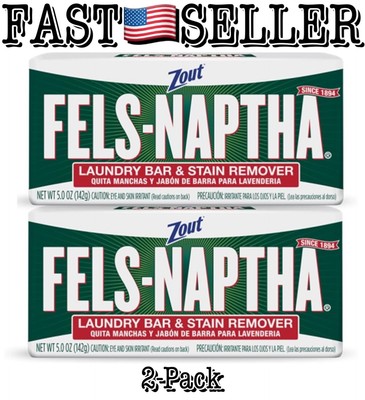2-Pack Fels Naptha Laundry Soap & Stain Remover Bar 5oz (142g) Each