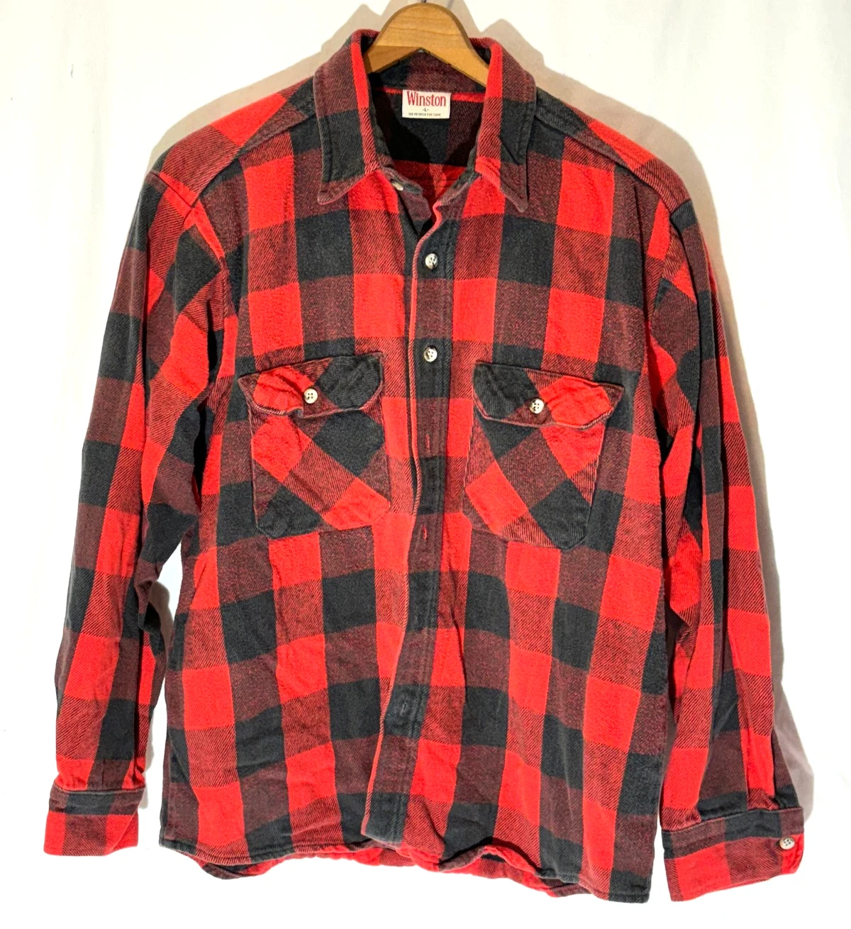 VTG Winston Flannel Shirt Jacket Mens L Red Black Lumberjack Outdoors