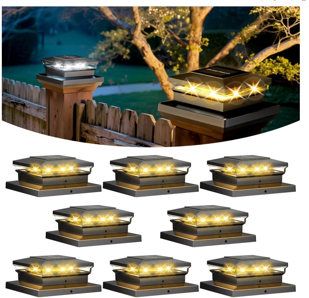 FEACORT 8 Pack Waterproof Solar Fence Post Cap Lights for Outdoor Decor