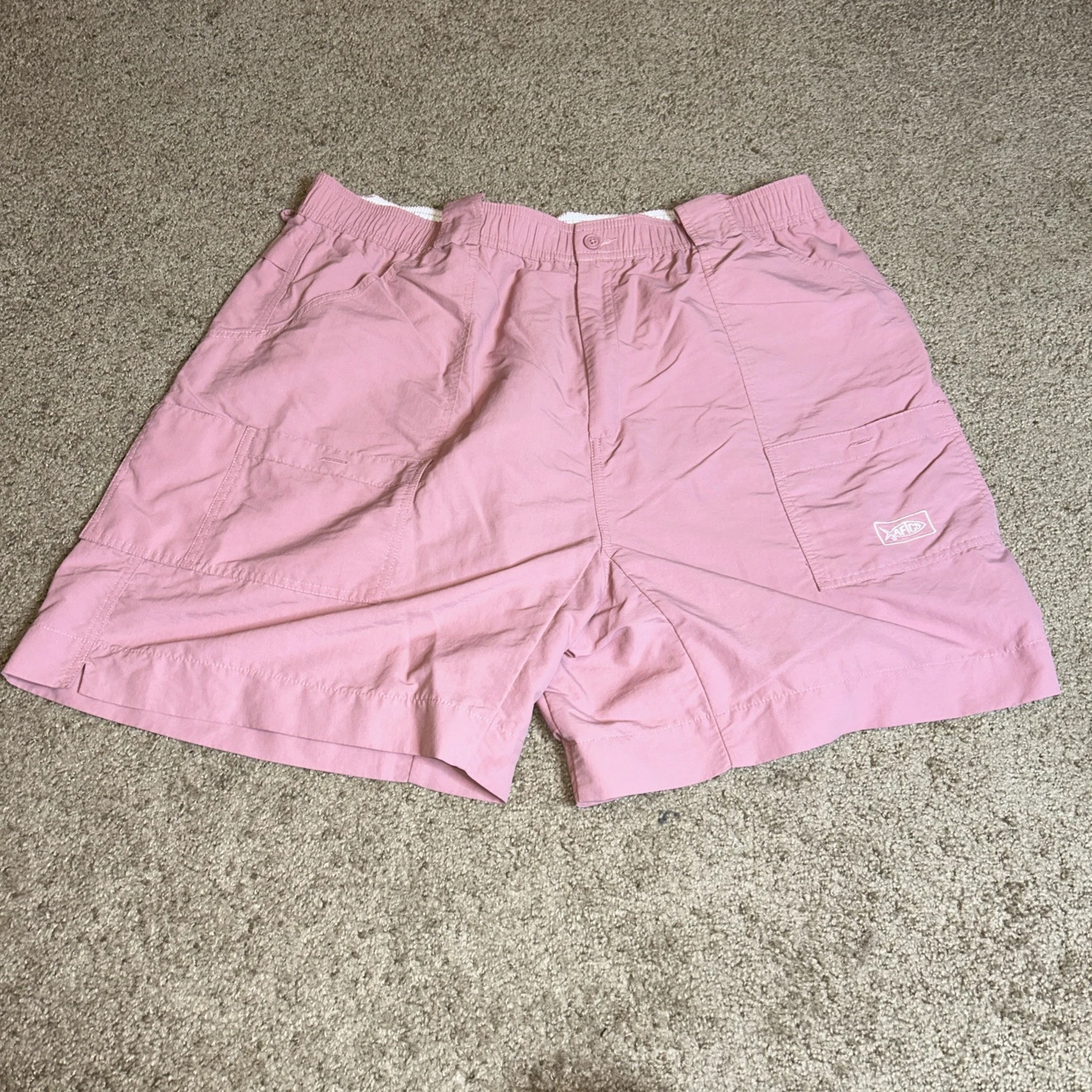 AFTCO Shorts Mens 44 Pink Salmon Fishing Nylon Beach Shorts Cargo Utility