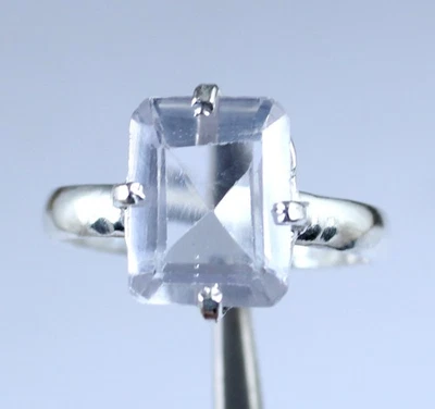 Bague Femme En Saphir Montana Blanc Naturel De 10 Ct Taille Émeraude 12 X 9 Mm - Photo 1/4