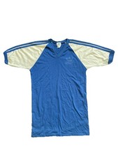 80s Vtg Adidas Trefoil USA MADE V-Neck LONG jersey Tee shirt blue white size M