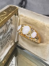 Antique Edwardian 18ct Gold Opal Tilogy and Diamond Gypsy Ring. Size P