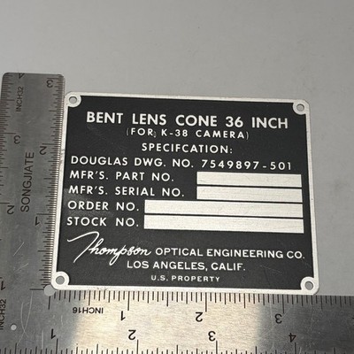 VTG Bent Lens Cone Thompson Optical Engineering k-38  LA Blank Plate Badge NEW