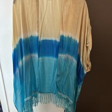 Kimono Chico Wo taglia unica blu giallo bianco righe frange leggere carino 