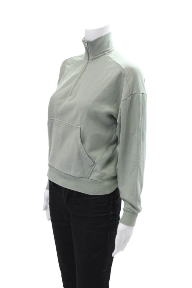 Rag & Bone Womens Long Sleeve Half Zip Mock Neck Sweater Green Cotton Size XS - Image 2 of 4