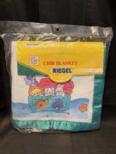 Riegel Vintage Noah's Ark Satin Trim Baby Crib Blanket 36"x45" White NOS SEALED