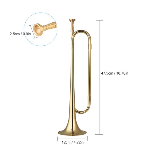 Brass C Bugle Call Gold-Plated Trumpet Cavalry Horn with Mouthpiece Musical - Picture 6 of 12