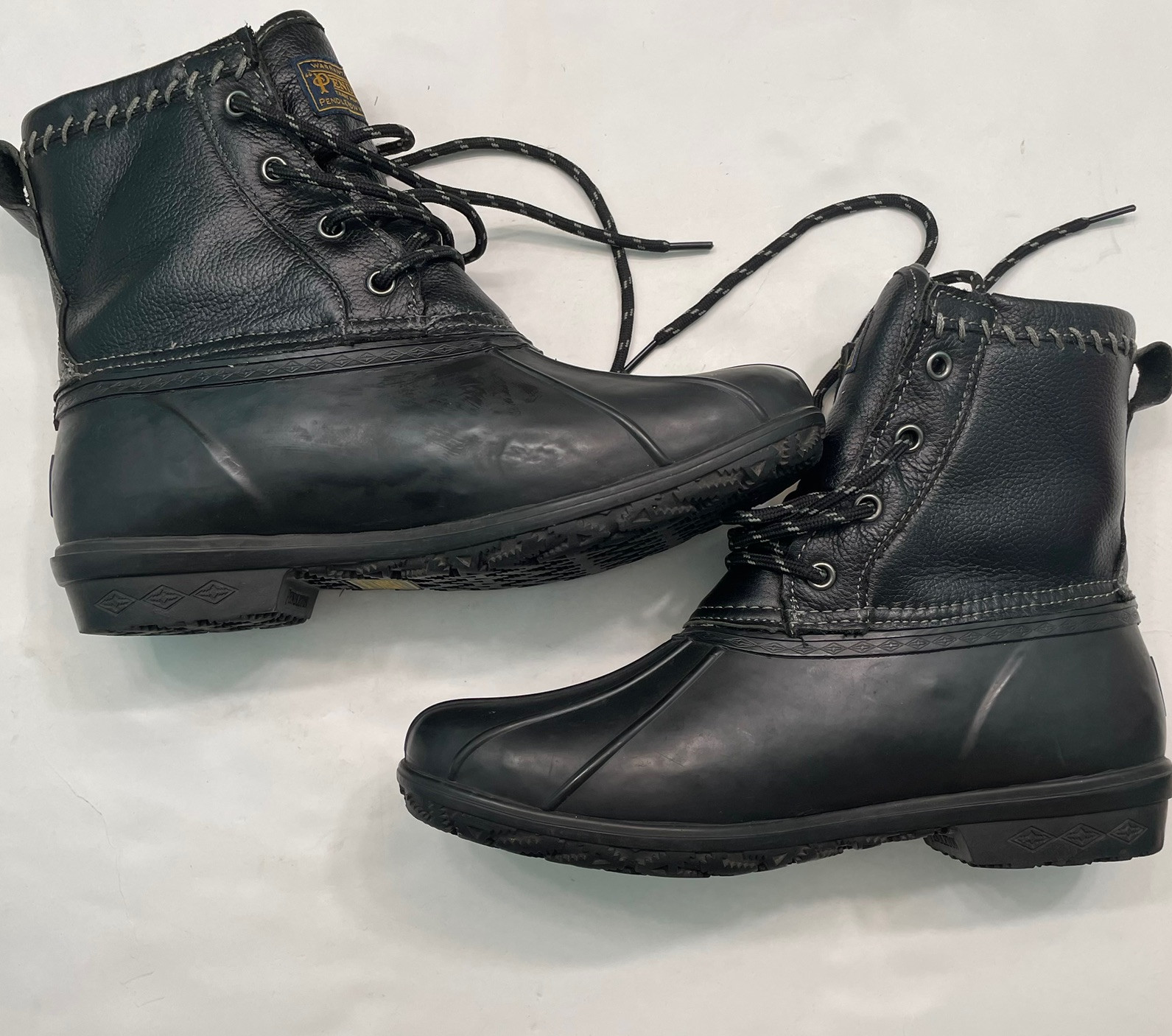 Pendleton Black Leather Upper Duck Rain Boots Men… - image 1