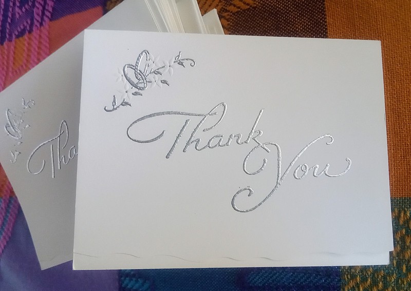 Set Of 25 Silver Foil Double Ring Wedding Thank You Cards w/Envelopes
