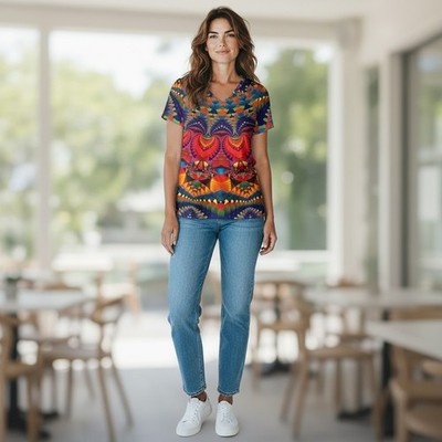 Tunic Top Womens  Abstract Short Sleeve Lily by Firmiana XXXL NEW