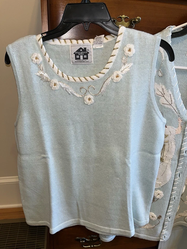 NWT STORYBOOK KNITS 3PC EMBELLISHED CARDIGAN SWEATER SET SKIRT ANGELS BLUE IX - Image 3 of 4