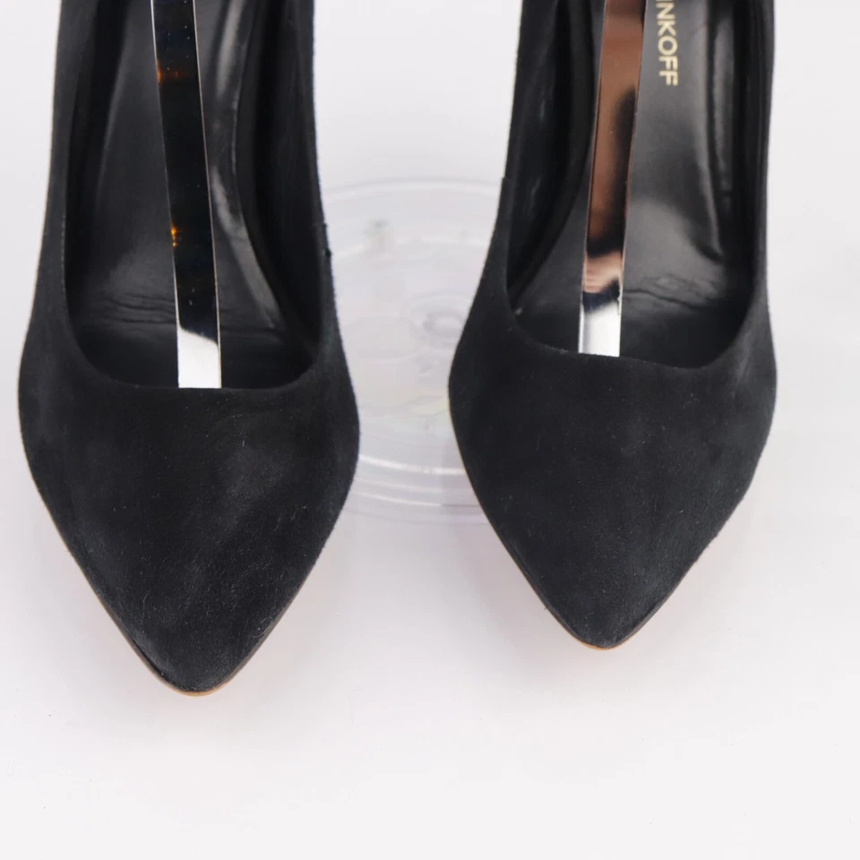 Zapato de vestir Rebecca Minkoff para mujer talla 9 negro gamuza tachonado tacón puntiagudo Foto 3 de 4