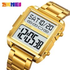 SKMEI Men's LED Digital Sport Watch Stainless Steel Square Waterproof Wristwatch