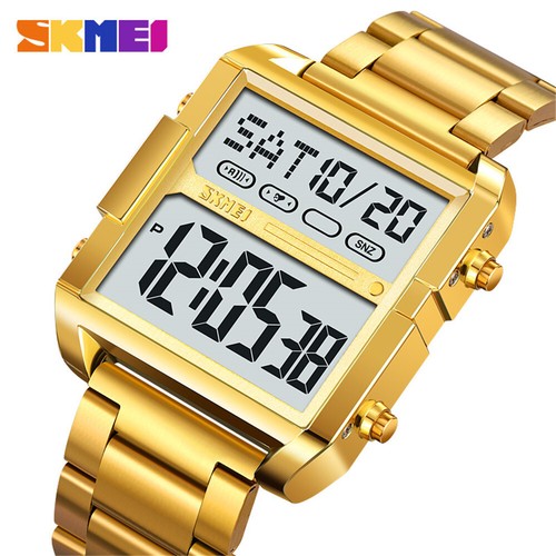 SKMEI Men's LED Digital Sport Watch Stainless Steel Square Waterproof Wristwatch - Picture 1 of 27