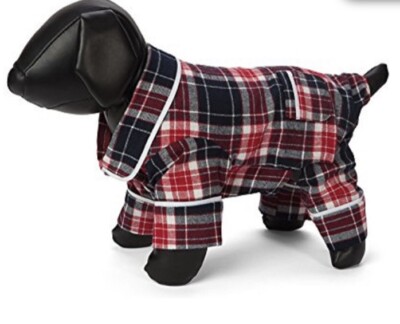 Fab Dog Flannel Dog Pajamas, 14” Blue Red Plaid