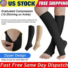 3 Pair Compression Socks Zippered Open Toe 15-20mmHg with Zipper Safe Protection