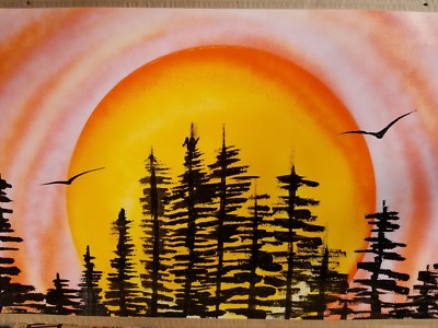 Spray Paint Art Forest Sunrise Original 14x22 | eBay