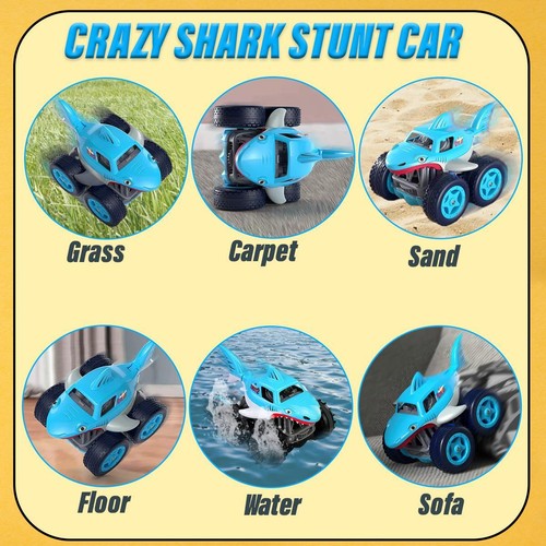 Kids Remote Control Car Toy Shark Theme 360° Rotation Water & Land Moving Truck - Picture 3 of 11