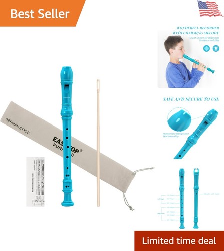 Durable 8-Hole Plastic Soprano Recorder for Kids - German Fingering Style, Blue